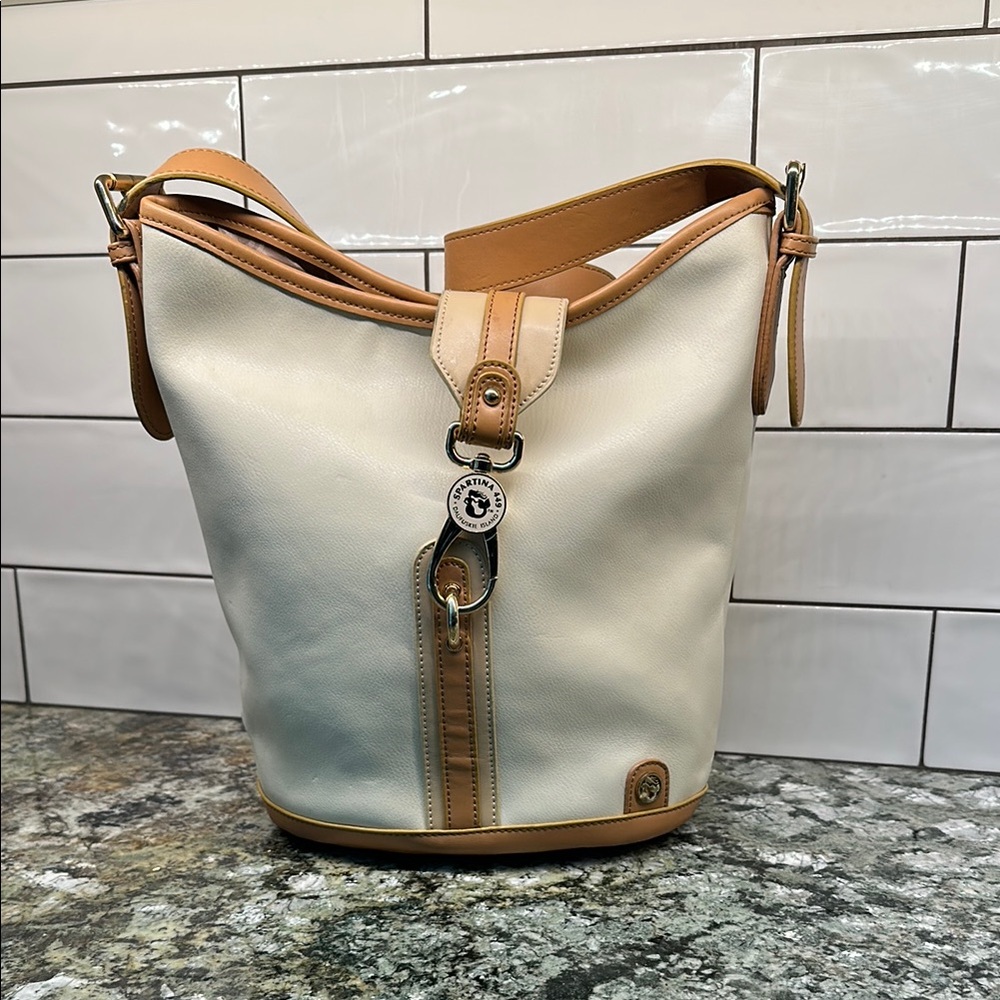 Spartina 449 Cream and Tan Hobo Bag with Adjustable Strap
